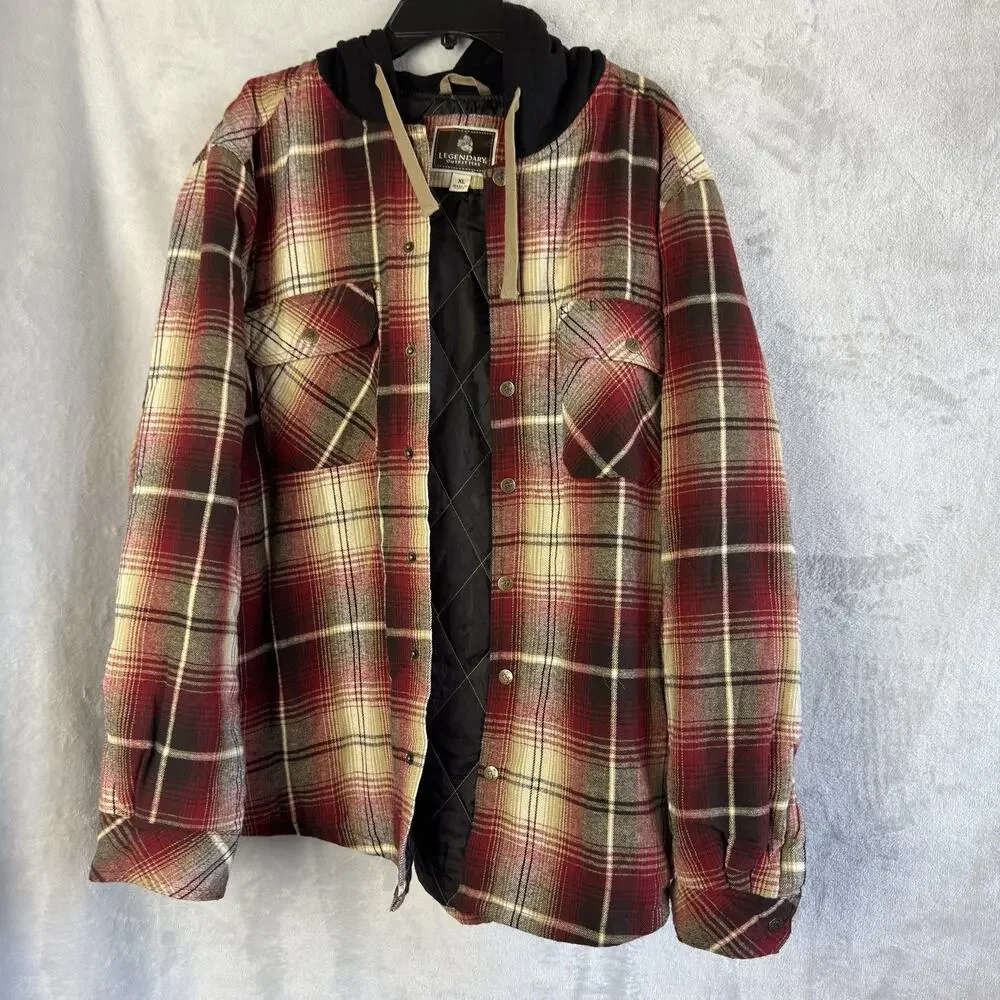 Legendary Whitetails Men’s XL Plaid Hooded Flannel Shirt Jacket Quilted Lined